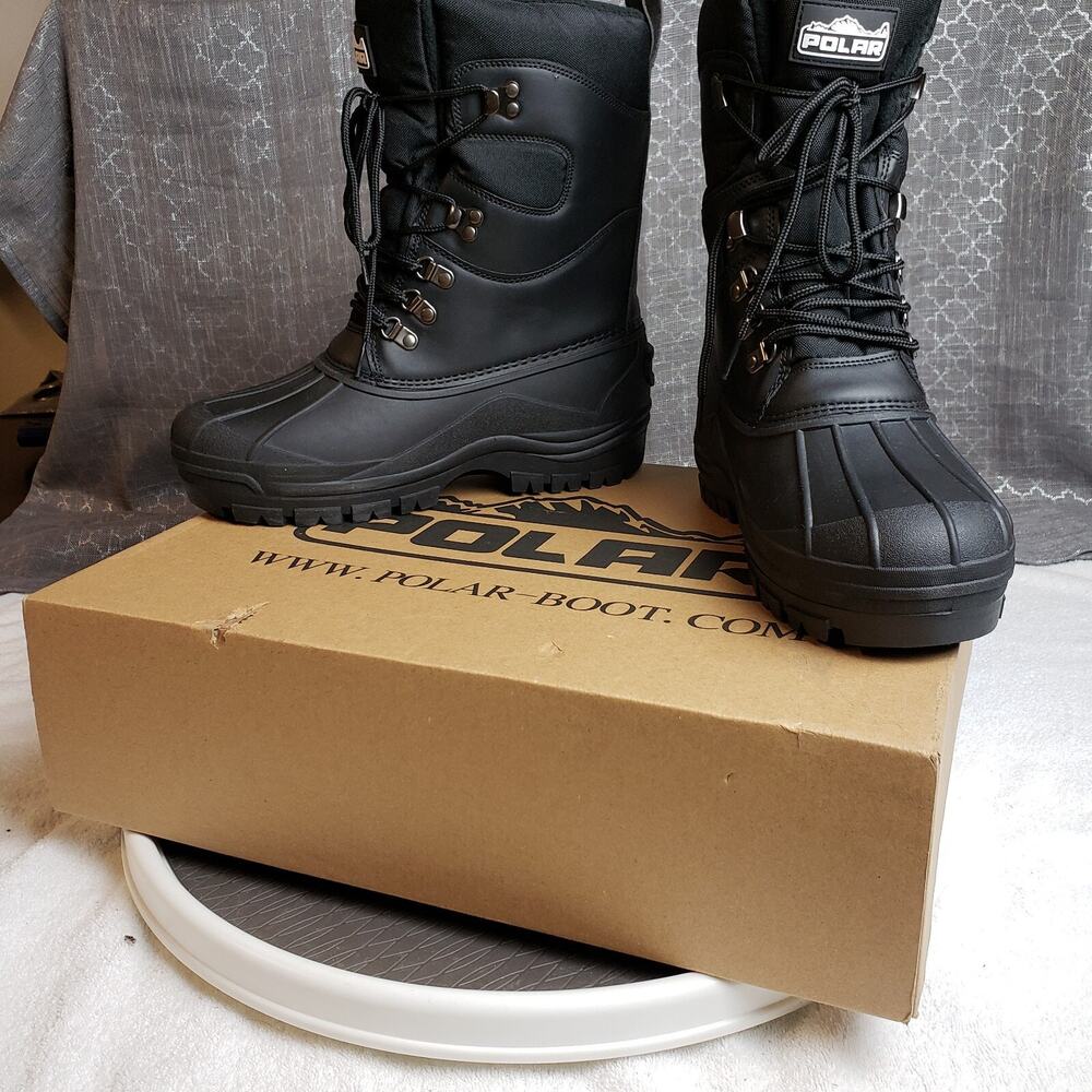 POLAR Winter Snow Boots Men 9 Black Waterproof Duck Nylon Tall Outdoor Rugged